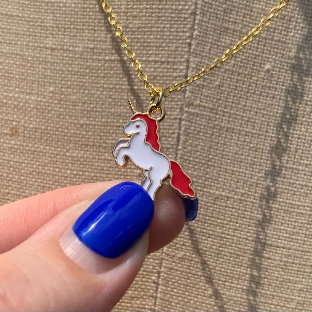 NWT Sterling Silver Plated Chain & Enamel Unicorn Alloy Metal Charm Necklace - Picture 10 of 11